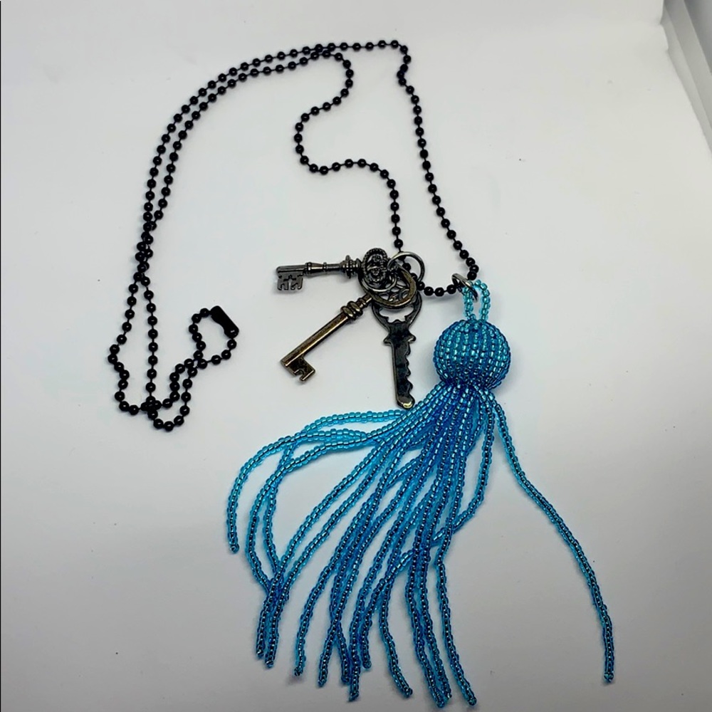 Blue Beaded Tassel Pendant